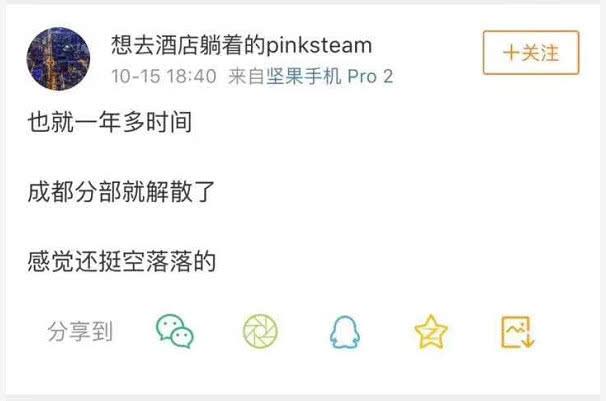 传锤子科技解散成都分公司 才搬迁一年罗永浩就顶不住了